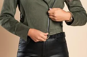 Giacca in similpelle scamosciata 81099, verde