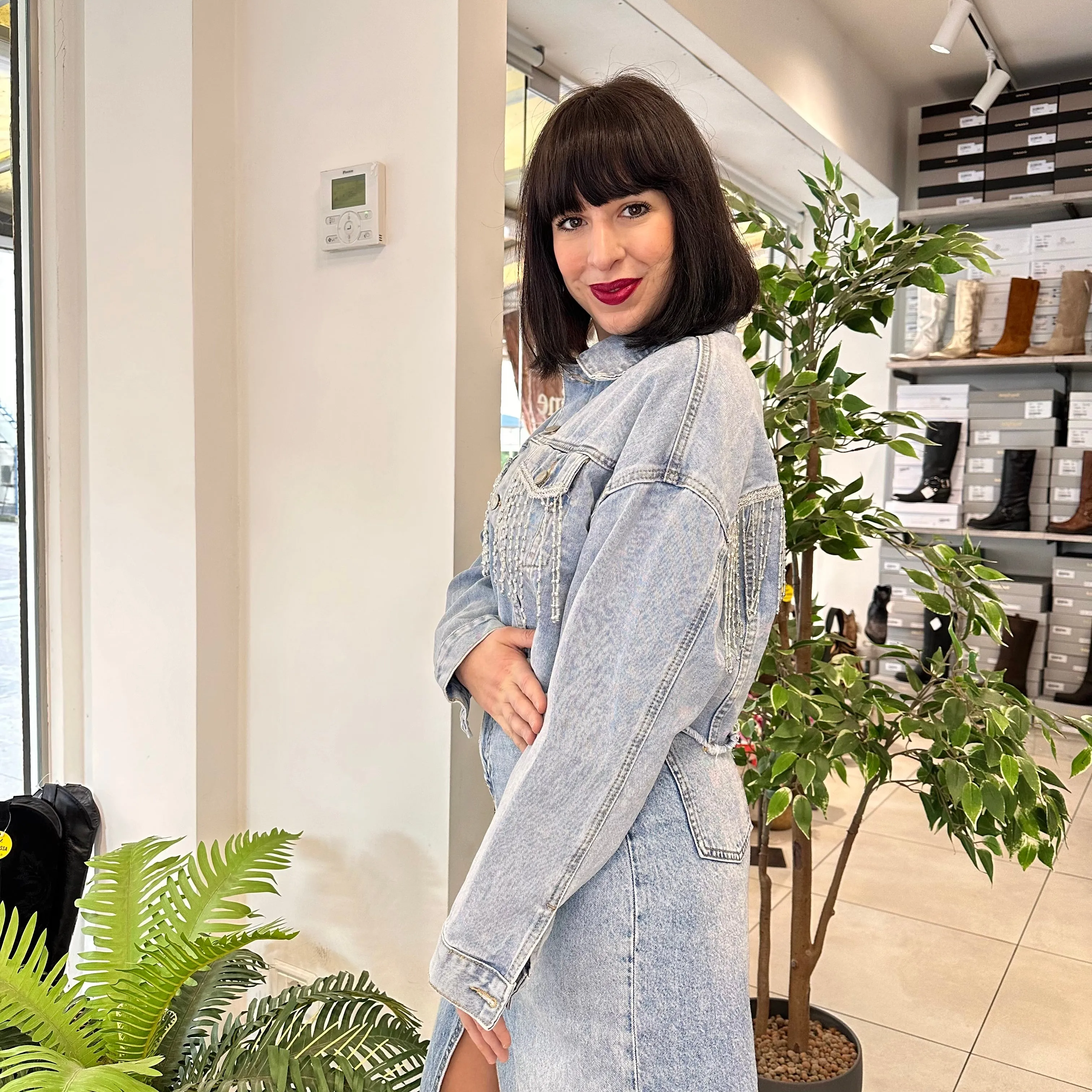 Giacca Jeans Crop con Strass