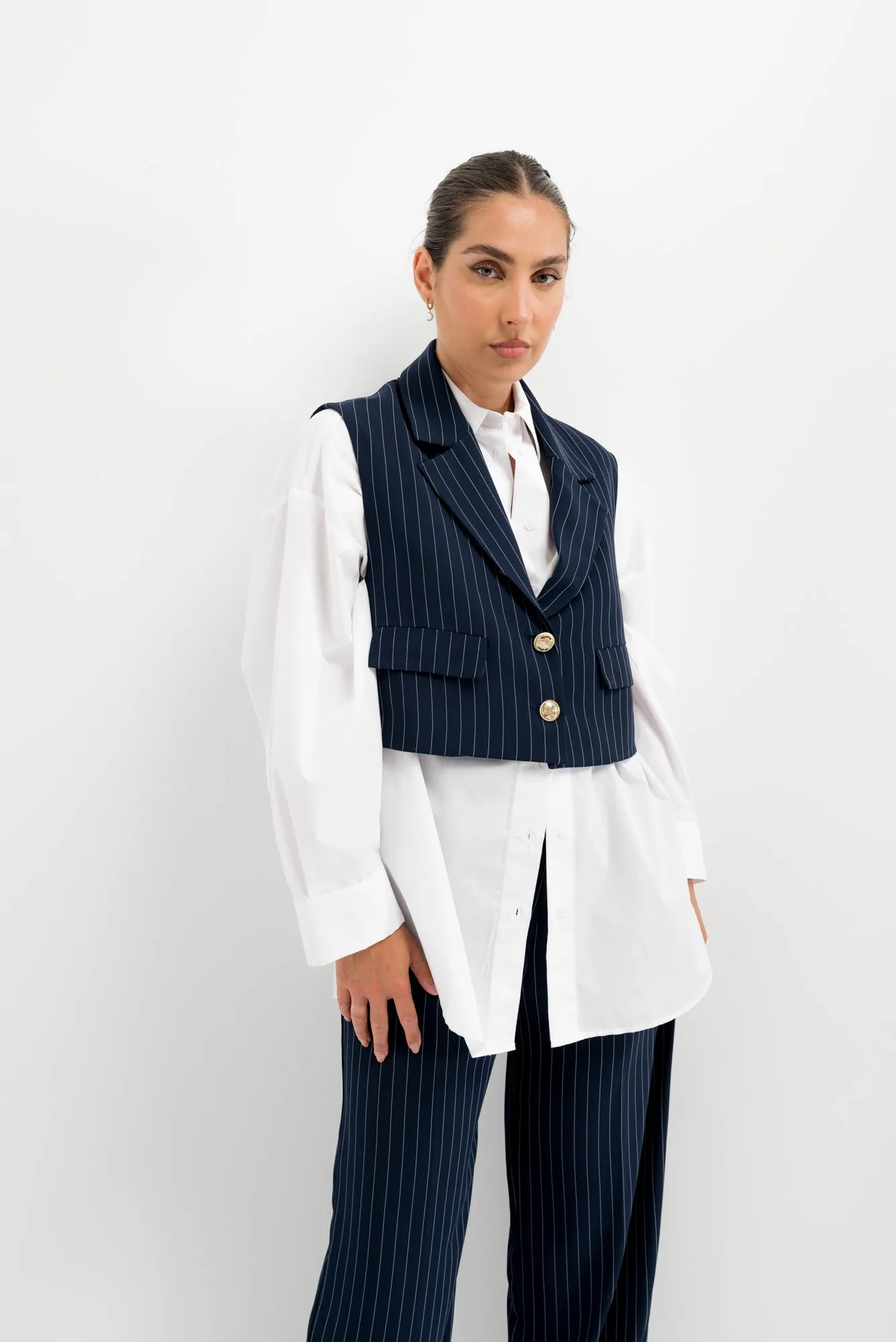 Gilet tagliato gessato