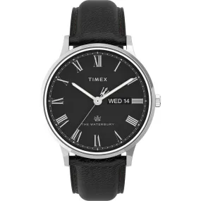 Orologio Al Quarzo Timex Waterbury Tw2u88600 Cassa Rotonda Acciaio Argentato 40 mm Quadrante Bianco Cinturino Pelle Nero