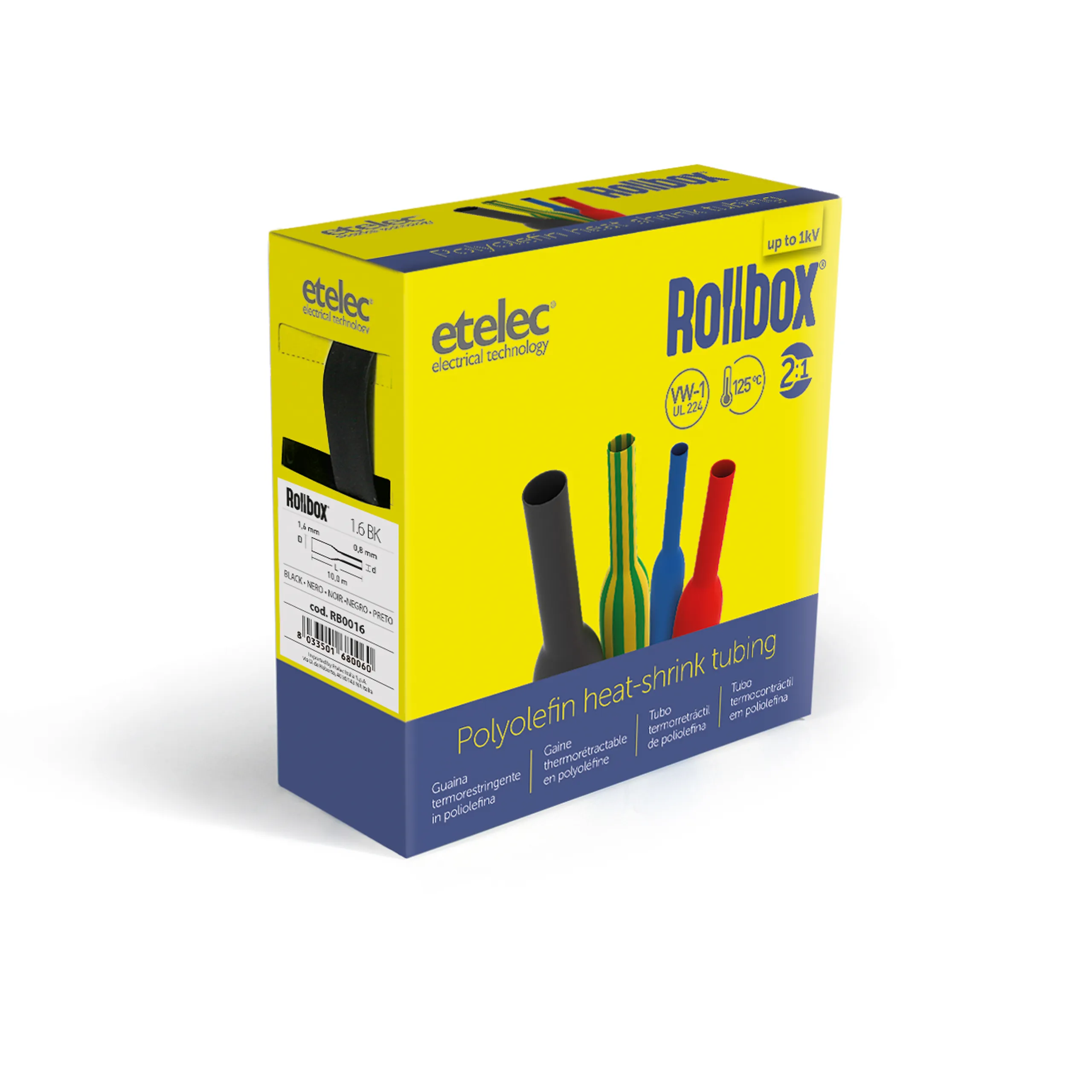 Rollbox Guaina Termorestringente 12,7 MM Ricostruzione Cavi Identificazione Conduttori Elettrici, 12,7 mm - ETELEC RB0127 