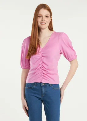 T-shirt arricciata in puro cotone donna